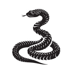Black Rattlesnake Silhouette Vector, High Quality Illustration on White Background