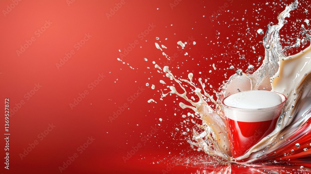 Poster dramatic red liquid splash abstract background with dynamic motion and vibrant energy high speed flu