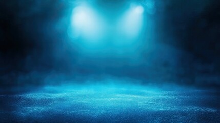 Fototapeta premium Blue Spotlight Stage, Smoke, Dark Background, Event