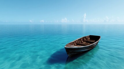 Naklejka premium Solitude of a weathered rowboat adrift on a tranquil sea