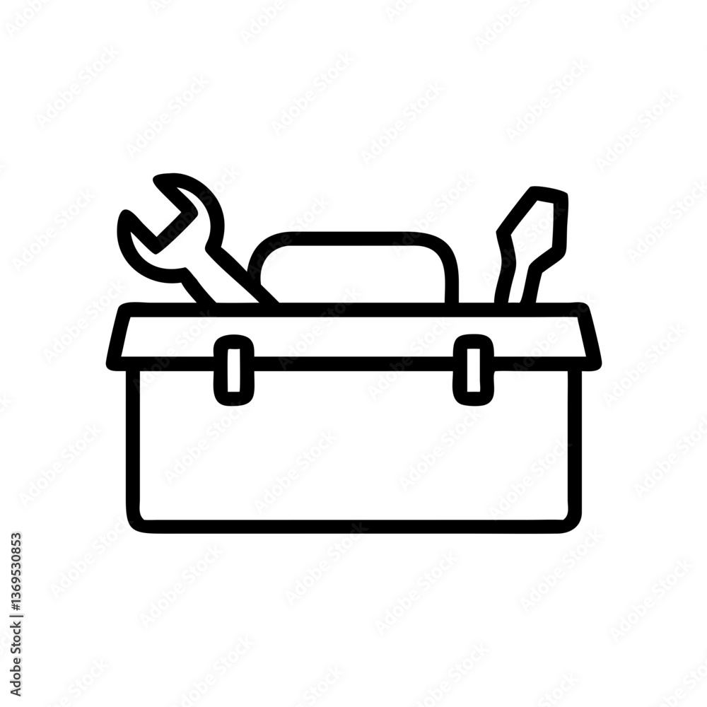 Poster toolbox with tools in minimalist line art style