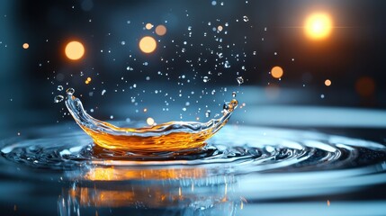 Mesmerizing water splash with vibrant colors and captivating reflections creating a dynamic and enchanting visual display  The image showcases the beauty and fluidity of liquid in motion