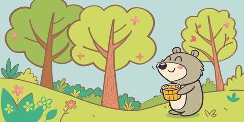 A vector illustration of a boy and dog enjoying a summer day under a cartoon tree