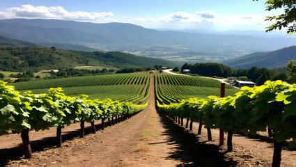 Fototapeta premium Picturesque hilltop vineyard with wine tastings