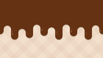 Melted chocolate cream on waffle. Chocolate cream melted on ice cream cone background