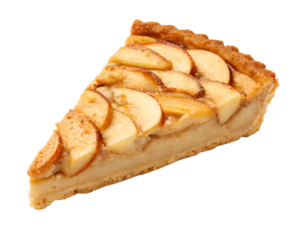 A delectable slice of apple tart, showcasing perfectly caramelized apples in a buttery, golden crust, a delightful autumn treat.