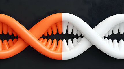 Abstract 3D Render of Orange and White DNA Double Helix with Teeth