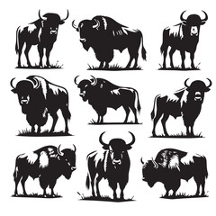 Black Aurochs Silhouette Vector, High Quality Illustration on White Background
