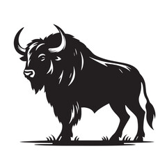 Black Aurochs Silhouette Vector, High Quality Illustration on White Background
