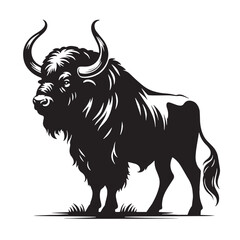 Black Aurochs Silhouette Vector, High Quality Illustration on White Background