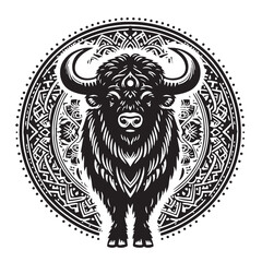Black Aurochs Silhouette Vector, High Quality Illustration on White Background