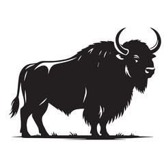 Black Aurochs Silhouette Vector, High Quality Illustration on White Background
