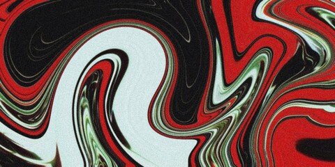 Abstract liquify background with a grainy texture in red, black, white, and green tones. Modern...