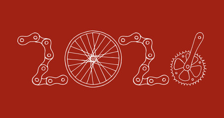 Bicycle Happy New Year 2026 red background	