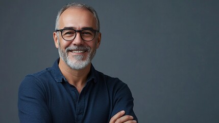 Fototapeta premium Smiling Mature Man in Glasses Posing for Portrait Photograph