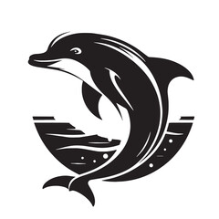 Black Baiji Dolphin Silhouette Vector, High Quality Illustration on White Background