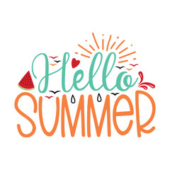 Vibrant Hello Summer Graphic with Watermelon, Radiating Lines, Suggesting Warmth and Sunshine