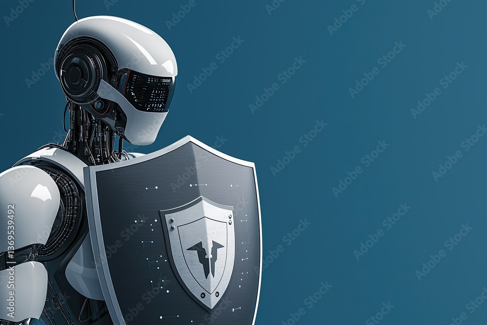 Poster defensive robot guardian futuristic setting 3d render digital environment close-up view technology c