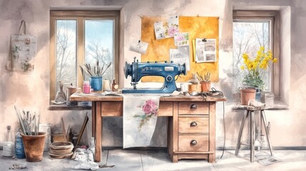 Vintage Sewing Machine from 1930s in Rustic Setting