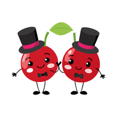Obraz premium Dapper Cherry Duo – Funny Fruit Icons in Matching Tuxedos & Top Hats