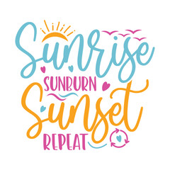 Groovy Sunrise Sunburn Sunset Repeat Typography Vector Design with a Circular Arrow Symbol, and Pink Bird