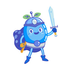 Fototapeta premium Brave Blueberry Knight – Funny Fruit Character in Armor with Sword