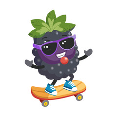 Cool Blackberry Riding a Skateboard – Funny Fruit Icon with Leather Jacket
