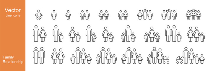 Family Relationship Icons - Vector Line. Editable Stroke.