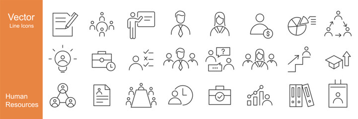 Human Resources Icons - Vector Line. Editable Stroke.