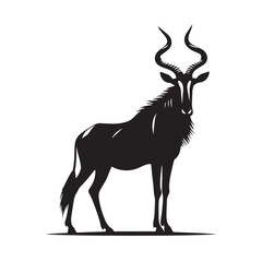 Black Bubal Hartebeest Silhouette Vector, High Quality Illustration on White Background