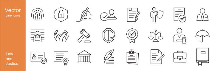 Law and Justice Icons - Vector Line. Editable Stroke.