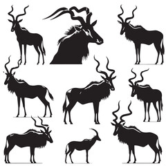 Black Bubal Hartebeest Silhouette Vector, High Quality Illustration on White Background