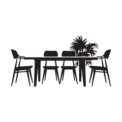 Dining Table and Chairs with Plant Silhouette
