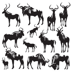 Black Bubal Hartebeest Silhouette Vector, High Quality Illustration on White Background