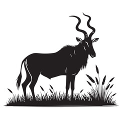 Black Bubal Hartebeest Silhouette Vector, High Quality Illustration on White Background