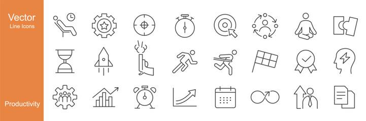 Productivity Icons - Vector Line. Editable Stroke.