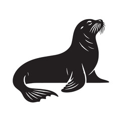 Black Caribbean Monk Seal Silhouette Vector, High Quality Illustration on White Background