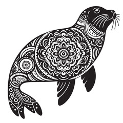 Black Caribbean Monk Seal Silhouette Vector, High Quality Illustration on White Background