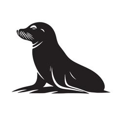 Black Caribbean Monk Seal Silhouette Vector, High Quality Illustration on White Background
