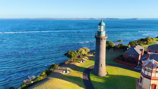 Aerial View of Queenscliff Lighthouse and Coastline