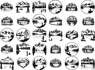 Fototapeta na wymiar Mountain Fishing in Tranquil Lake