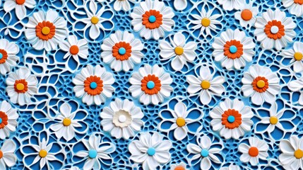 Floral Lace Pattern, 3D Design, Blue Background, Craft Texture, Website Decor