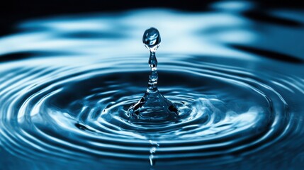 High-speed macro capture of a single droplet hitting a reflective surface, water ripple effect. 