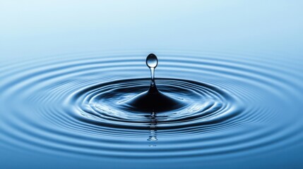 High-speed macro capture of a single droplet hitting a reflective surface, water ripple effect. 