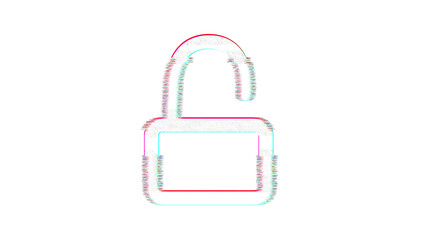 Icon unlock is distorted. Glitch. Noise, chromatic aberration, geometric distortion
