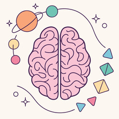 Creative Brain Illustration: Colorful and Detailed Brain Design with Sparkles, Symbolizing Intelligence, Knowledge, and Creativity