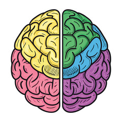 Creative Brain Illustration: Colorful and Detailed Brain Design with Sparkles, Symbolizing Intelligence, Knowledge, and Creativity