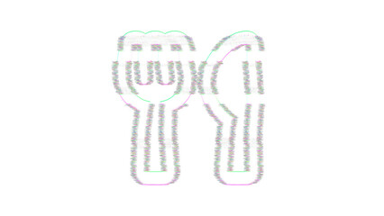 Icon utensils is distorted. Glitch. Noise, chromatic aberration, geometric distortion
