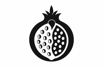 Pomegranate with half-open showing seeds line art vector illustration.

