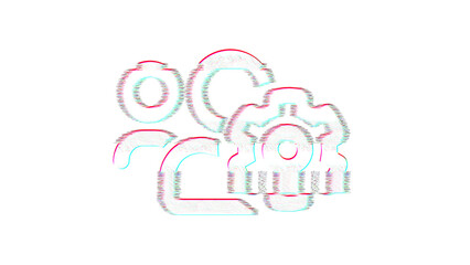 Icon users cog is distorted. Glitch. Noise, chromatic aberration, geometric distortion